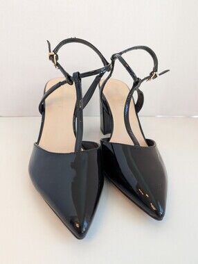 Nine West Black Patent Pointed-Toe Slingback Heels